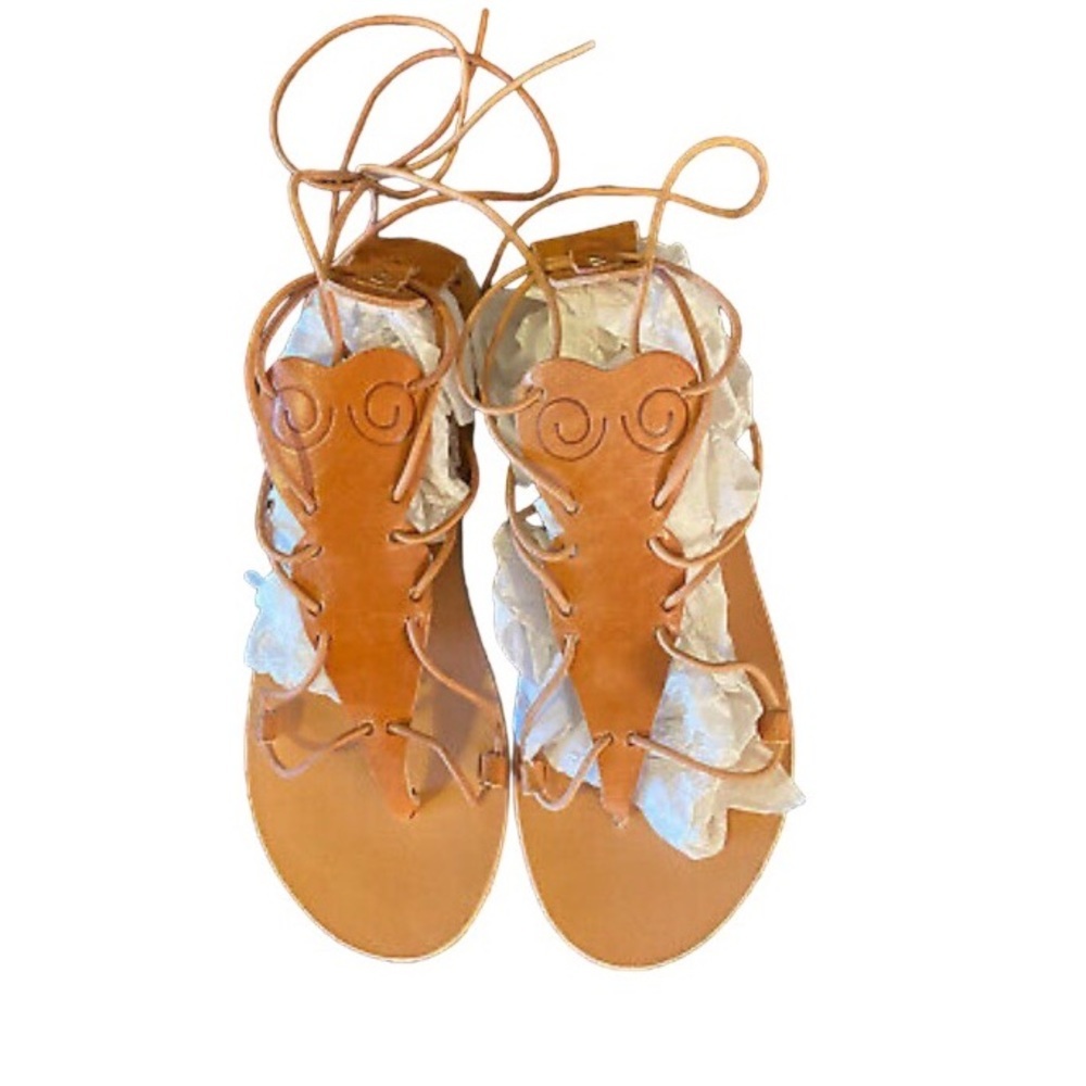 Ancient Greek Sandals Strappy Tie-Up Leather Gladiator Sz 40 (9) US Flats Brown